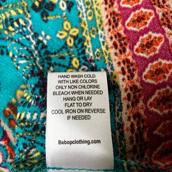 Bebop Be You Be Free Dress SZ L Keyhole 3/4 Sleeves Aqua Multi Color Tribal - Picture 11 of 12